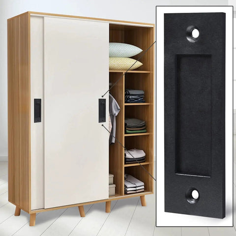 Finger Flush Pulls For Closet Pocket Sliding Barn Doors Set With Recessed Matte Black Rectangular Plate Handles Includes Mounting Hardware Heavy Duty Satin Black Finish Durable For High Use Closets And Interior Doors
