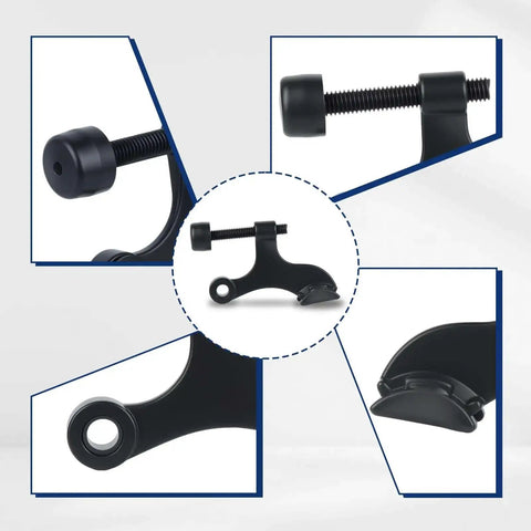 Matte Black Hinge Pin Door Stopper Set 12 Pack with cushioned plastic tips and durable zinc alloy construction, assorted views