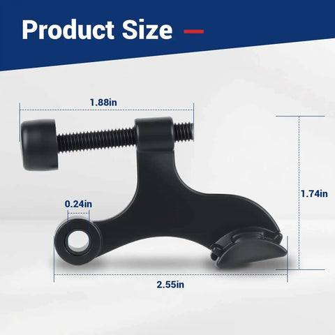 Size dimensions of Matte Black Hinge Pin Door Stopper Set 12 Pack Heavy Duty Adjustable Door Stops with cushioned bumper tips.