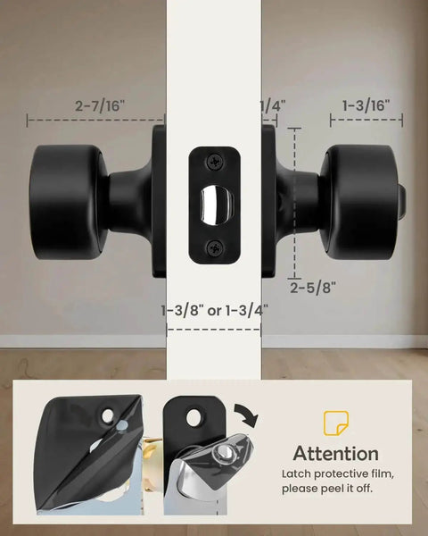 Matte Black Interior Door Knobs With Lock Privacy Bedroom And Bathroom Door Handles Keyless Heavy Duty Stainless Steel Knobs installed.