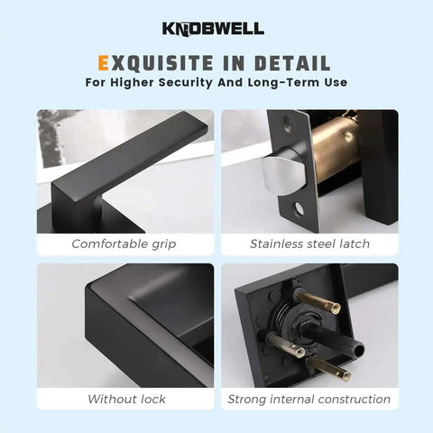 Matte Black Heavy Duty Built To Last Interior Door Handle Set details showing grip, latch, and construction features