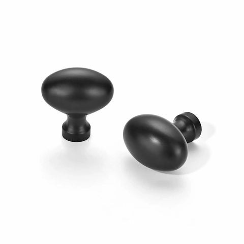10 Pack Matte Black Oval Cabinet Knobs Single Hole Cabinet Pulls For Dresser And Kitchen Cabinets, shown on white background.