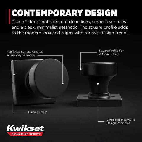 Non Locking Matte Black Interior Passage Door Knob With Microban Protection For Closet And Hallway Doors Durable Non Locking Door Hardware For Standard Interior Doors Delivers Easy Smooth Operation And Modern Clean Aesthetic For Home shown with sleek square profile design.