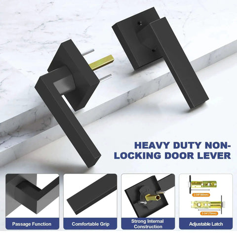 Matte Black Passage Door Lever Set Heavy Duty Square Interior Door Handles For Hallway And Closet Reversible Non Locking Levers Eight Pack
