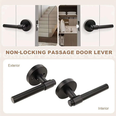 Black Passage Door Handles Three Pack Heavy Duty Reversible Non Locking Lever For Interior Doors Ideal For Hallways And Closets