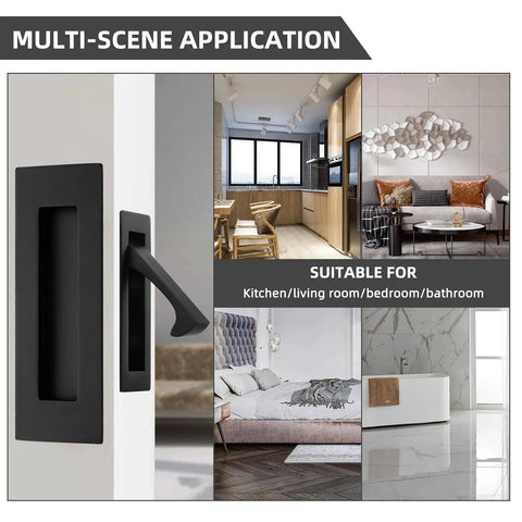 Pocket Door Handles And Edge Pulls In Matte Black Finish 6 Inch Long Flush Recessed Finger Pulls For Closet Sliding And Barn Doors Durable Stainless Steel Construction Rust Resistant Easy To Install shown in various rooms