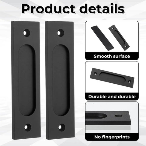 Matte Black Sliding Barn Door Handles 2 Pack Rectangular Recessed Pulls, 6 Inch, Aluminum Alloy, Product Details