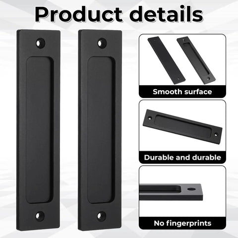 Matte Black 6 Inch Rectangular Recessed Sliding Door Pulls 2 Pack For Barn Doors Cabinets And Drawers With Screws Aluminum Alloy