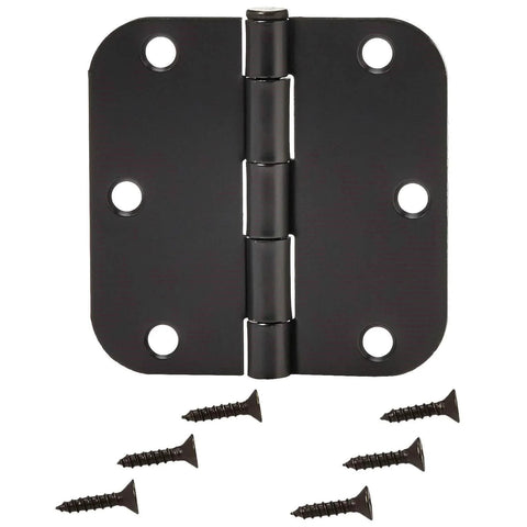 Sturdy Rounded Five Eighths Radius Interior Door Hinges 3.5 Inch By 3.5 Inch Matte Black 18 Pack Steel with screws