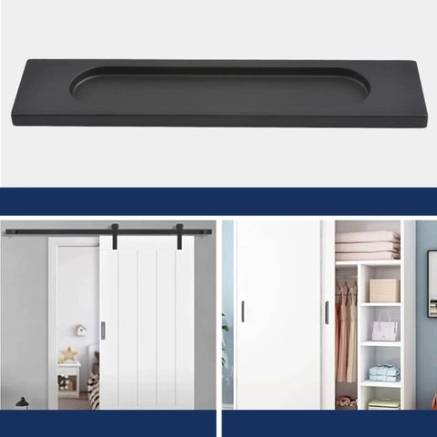 Self Stick Rectangular Sliding Door Pulls Two Piece Set Matte Black Aluminum Flush Handles No Drill Punch Free 180mm