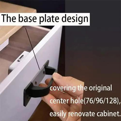 Front view of 12 Pack 5 Inch Matte Black Square Cabinet Handles With Base Plate Aluminum Drawer Pulls being installed on drawer
