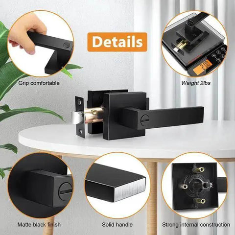 Heavy Duty Flat Black Door Handles Square Privacy Interior Levers For Bedrooms And Bathrooms Keyless Lockset 10 Pack