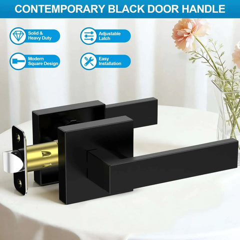 10 Pack Matte Black Interior Door Handles and Passage Door Levers for Hallways and Closets on display table