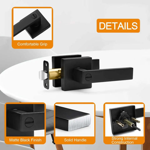 10 Pack Matte Black Privacy Door Levers With Keyless Interior Knobs Square Style showing comfortable grip and matte finish