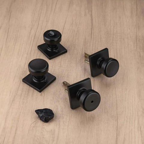 Black Interior Door Knobs For Bathroom And Bedroom Pismo Privacy Doorknob With Turn Lock And Square Rosette display