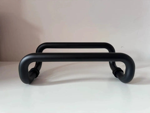 Stainless Steel 12 Inch Offset Door Pull Handle Matte Black Through Bolt Mounting For One To One And Three Quarter Inch Doors ADA Compliant