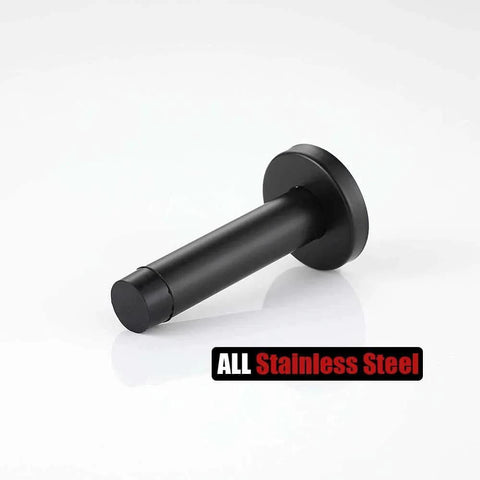 Door Stopper Black, 304 Stainless Steel Thicken 1mm Sound Dampening Door Stop Bumper Wall Protector 2 Pack, Matte Black, side view