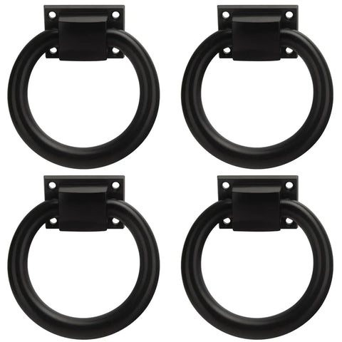Matte Black Ring Garage Door Pull 3.9 Inch Metal Sliding Barn Door Handle Knob For Farmhouse Decor And Modern Interiors Door Hardware For Garage Gate Fence Cabinet Shutter Hallway Mantle, 4 Pack, front view