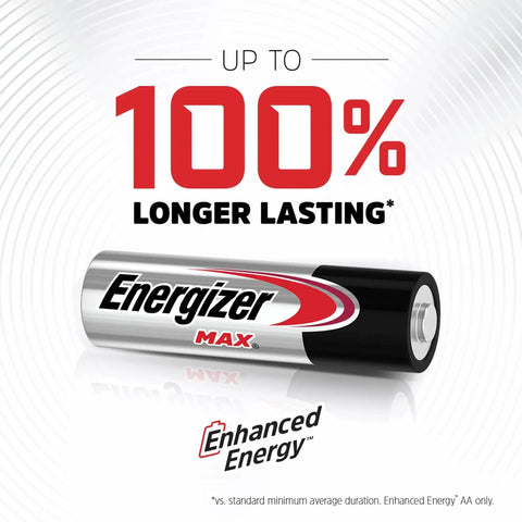 Max Alkaline AA Batteries 24 Pack Long Lasting Power For Devices with Enhanced Energy label