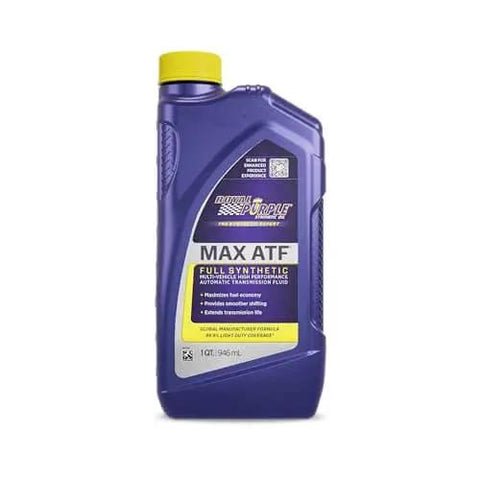 Bottle of Royal Purple Max ATF High Performance Synthetic Automatic Transmission Fluid 1 Qt for cooler transmissions and smoother shifts
