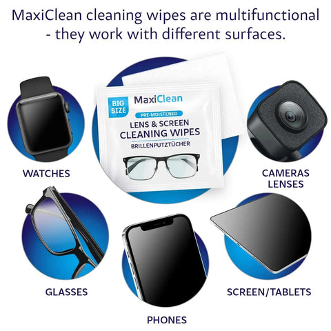Pre-Moistened Glasses Wipes For Eyewear And Screens Ammonia Free 400 Count shown with various devices