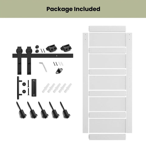36 Inch By 84 Inch Sliding Barn Door With Six Point Six Foot Hardware Track Kit And Handle, Waterproof PVC Surface For Easy Cleaning