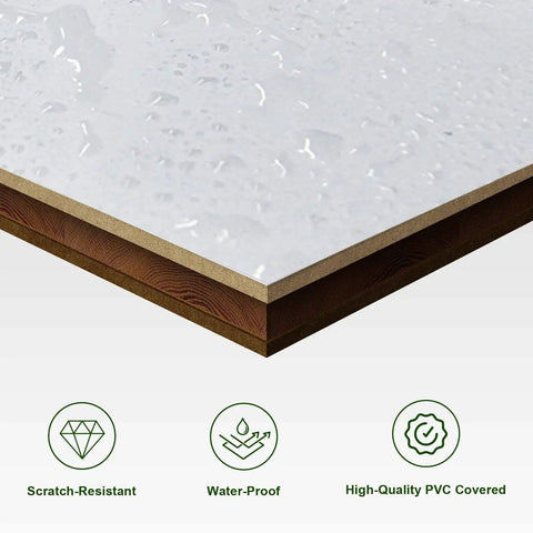 Close-up of waterproof PVC surface showing scratch resistance and durability for 36 Inch By 84 Inch Sliding Barn Door With Six Point Six Foot Hardware Track Kit And Handle.