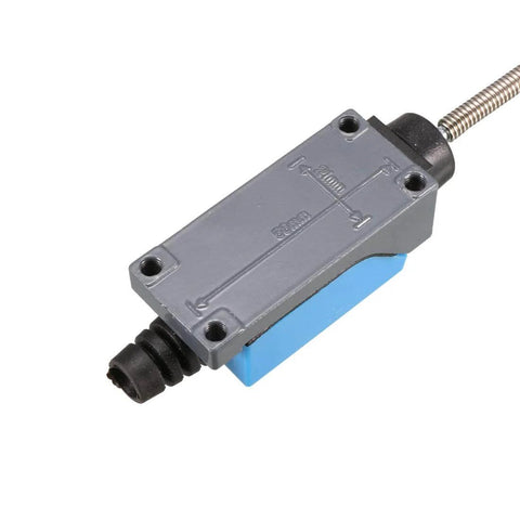 Top view of ME-8166 Rod Coil Spring Actuator Momentary Enclosed Limit Switch 1NC + 1NO SPDT with gray and blue housing for CNC Mill