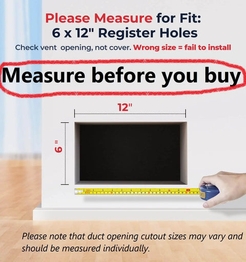 Instruction to measure 6x12 duct opening for Ultra Quiet 10 Speed Smart Register Booster Fan For 6x12 Duct Opening Cutout