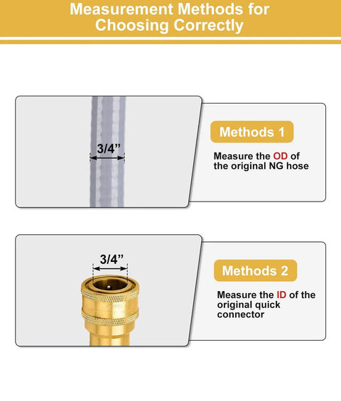 Measurement methods for selecting Half Inch LP Gas Quick Connect Fittings Kit With Male Insert Plug, Half Inch Natural Gas Propane Quick Disconnect, 100 Percent Solid Brass Construction, Includes Dust Cap And Seal Tape For Easy, Leak Free Gas Line Setup.