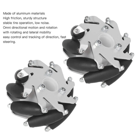 Pair of 4 Pcs Mecanum Wheel 60mm Omni Directional Wheel Aluminum DIY Smart RC Robot with Rubber Rollers for Heavy Duty Load