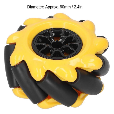Mecanum Wheel 60mm, OmniDirectional Smart Robot Car Parts with yellow and black design for DIY toy components