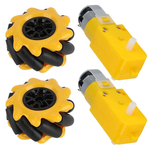 Dope Mecanum Wheel Kit For DIY Smart Robot Cars 48mm Rubber Coated Drifting Wheels with TT Motor Plug, Yellow and Black Design