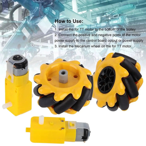 Mecanum Wheel Set For TT Geared Motor Robot Car DIY Components 60mm Rubber Wheels and Motors for Multi Directional Movement