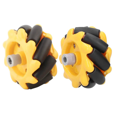 Mecanum Wheel Set For Smart Robot Car, 48mm Rubber Coated Directional Wheels in Bold Yellow Black 3D Look, 1 Pair EVGATSAUTO