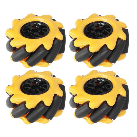 Mecanum Wheel Set For DIY Smart Robot Car Omnidirectional Drive 48mm Wheels Two Pairs For Directional Movement Yellow Black Design