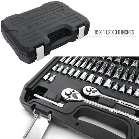 Beefy Garage-Ready Mechanic Tool Set With Case 145-Piece Socket Kit With 1/4, 3/8, 1/2 Inch Drives SAE and Metric Sizes