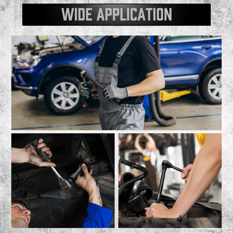 Mechanic using Heavy Duty 12-Piece Socket Extension Set For Impact Drive on vehicles in garage, demonstrating wide application.