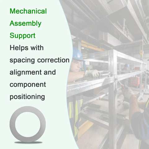 Mechanical assembly support showing spacing correction and alignment with a flat washer shim in use