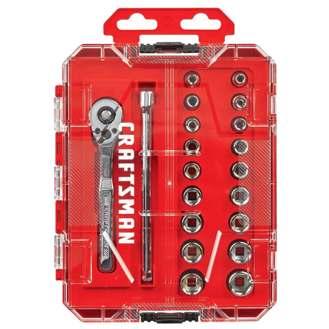 Mechanics Tool Set, 1/4 Inch Drive, 20 Piece (CMMT12108) in red case with ratchet and sockets