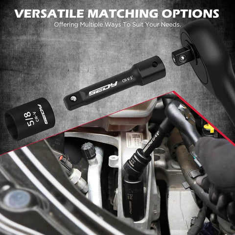 132-Piece Mechanics Tool Set, SAE/Metric 1/4" & 3/8" Drive Socket Set in use for engine repair