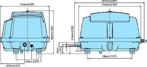 Technical diagram of HugeHard MEDO LA-80BN Piston Air Pump with dimensions and connection details for installation reference.