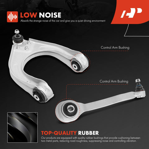 12 Piece Beefed Up Front And Rear Control Arm Set With Sway Bar Link Outer Tie Rod End And Lower Rear Ball Joint For Mercedes Benz E320 E350 E500 E550 E55 AMG CLS500 2003 To 2011 close-up view of control arms and bushings