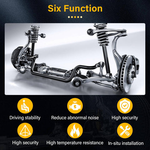 Beef Up Your Mercedes SUV With This Eight Piece Suspension Kit Featuring Front Upper Control Arm With Ball Joint, Lower Ball Joint, Front Outer Tie Rod End, And Sway Bar End Links For GL450 GL550 ML320 ML350 ML450 ML500 2006 To 2012 displayed with highlighted functions
