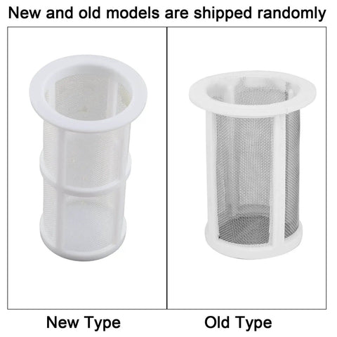 Comparison of new and old filter screen models with white plastic frames and mesh, showing design differences for random shipping.