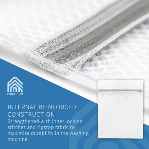 Close-up of Three Pack Durable Honeycomb Mesh Laundry Bags For Delicates 12 By 16 Inches With Auto Lock Zippers, showing reinforced fabric and zipper detail.