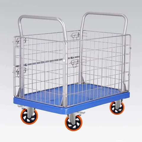 Cart with 5 inch swivel plate casters with screw mounting dual locking brakes and quiet polyurethane wheels heavy duty 550 lb per caster