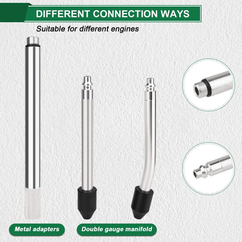 Marvelity cylinder leak-down tester kit with extension rod; three chrome adapters and double gauge manifold