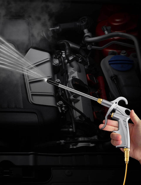 Heavy Duty Air Blow Gun Air Nozzle Blow Gun in use for car engine cleaning with extended nozzle spraying