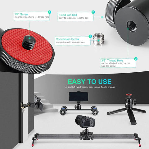 Compact Metal Mini Ball Head With 1/4 Inch And 3/8 Inch Screw Mount For DSLR Cameras, close-up on mounts and installed setup